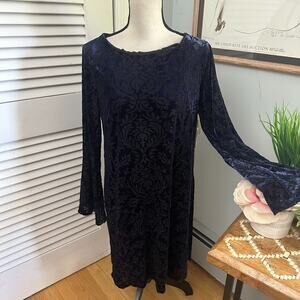 Vintage ECI Womens Dress Large Blue Velvet Burnout Flare Sleeve Retro Y2K Grunge